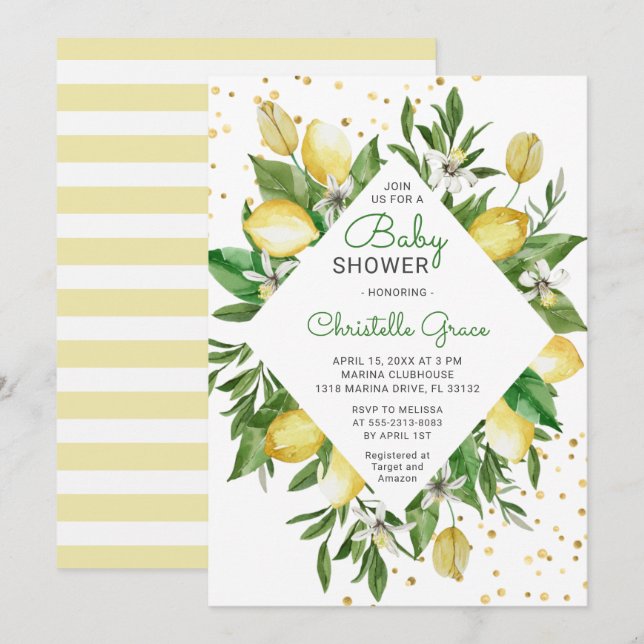 Citrus Italien Gender Neutral Chic Baby Shower Inbjudningar (Fram/baksida)