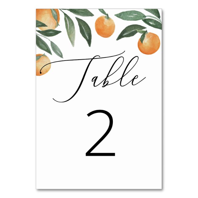 Citrus Italiensk Bröllop | Rustik Botanisk Orange Bordsnummer (Framsidan)