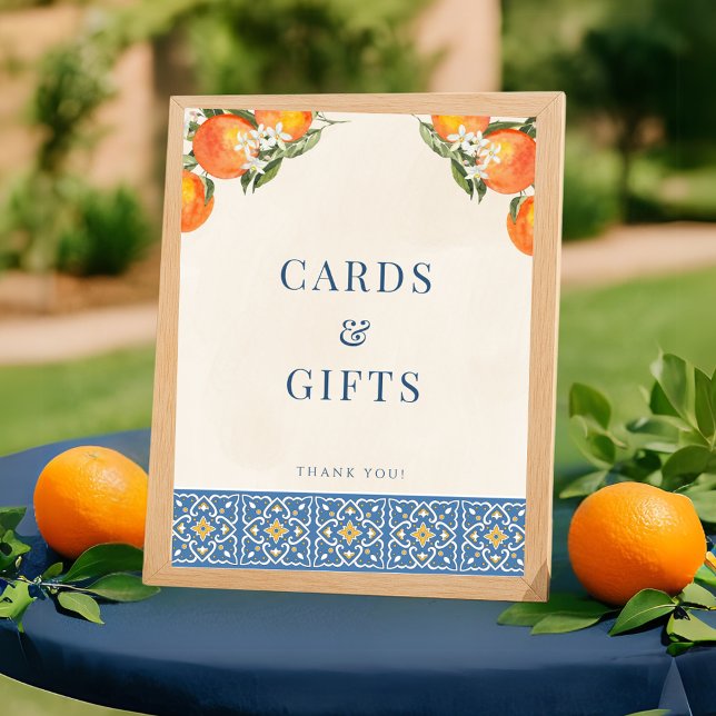 Citrus Italy Blue Tiles Cards Gifts Sign Poster (Citrus Italian Blue Tiles Cards Gifts Sign Poster)