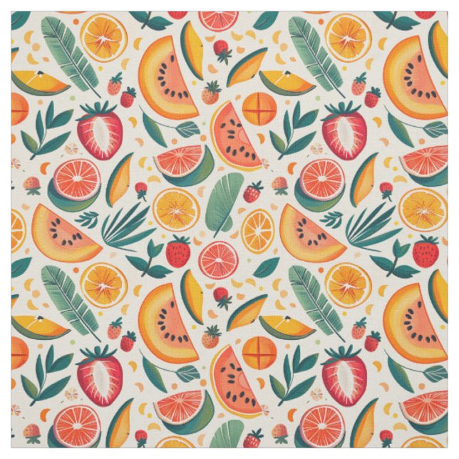 Citrus & Jordgubb Sommardesign Tyg (Provkarta)