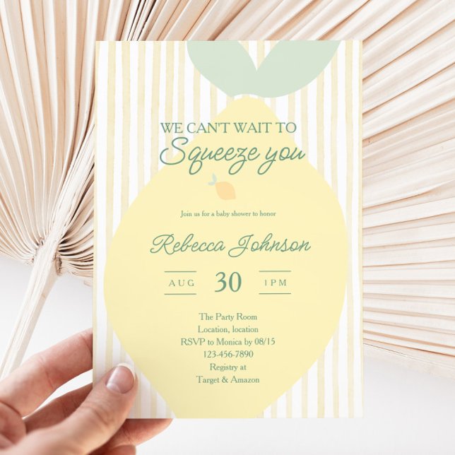 Citrus Könsneutral Gul Randig Bebis Shower Inbjudningar (Lemon Gender Neutral Baby Shower Invite)