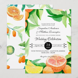 Citrus Kumquat Lemons Orange Typography Löv Art Inbjudningar