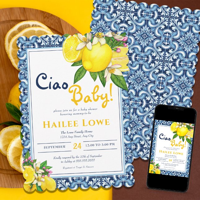 Citrus Lemon Amalfi Kusten Ciao Baby Shower Inbjudningar (Skapare uppladdad)