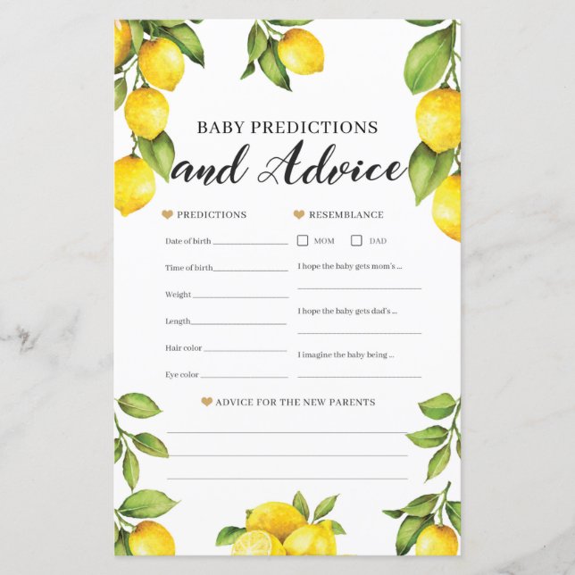 Citrus Lemon Baby Predictions and Advice Game (Framsida)