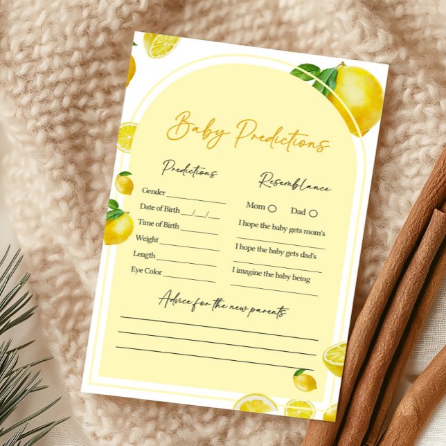 Citrus Lemon Baby Shower Bebis Förutsägelse Lek (Sweet Little One Citrus Baby Shower Baby Predictions Game)