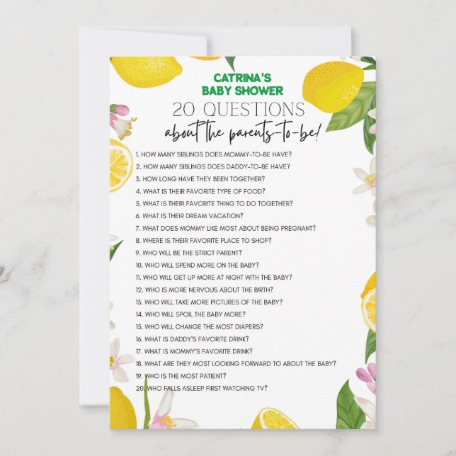 Citrus Lemon Baby Shower - Editable Namn, 5x7 Inbjudningar (Framsida)