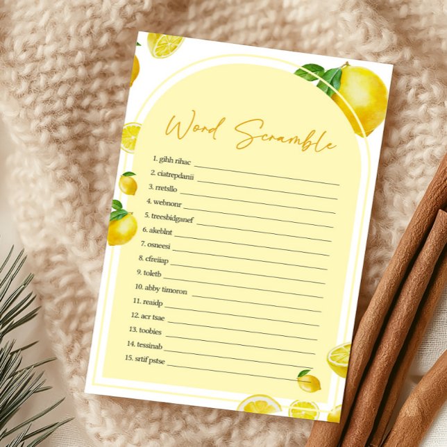 Citrus Lemon Baby Shower Ordspråk Röstningsspel (Sweet Little One Citrus Baby Shower Word Scramble Game)