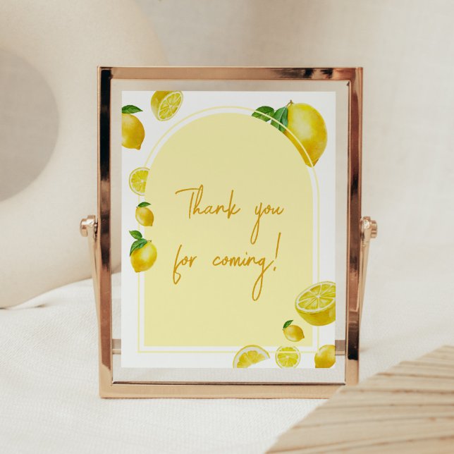 Citrus Lemon Baby Shower Tack för kommande Poster (Sweet Little One Citrus Baby Shower Thank You for Coming Sign)