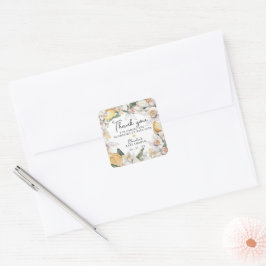 Citrus Lemon Blommigt Watercolor Baby Shower Fyrkantigt Klistermärke