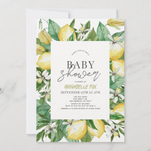 Citrus Lemon Blommigt Watercolor Baby Shower Inbjudningar