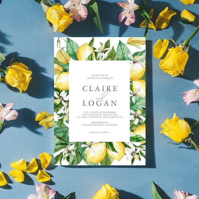Citrus Lemon Blommigt Watercolor Bröllop Inbjudningar (Skapare uppladdad)