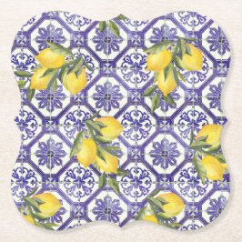 Citrus Lemon Blue Portuguone Tile Mediterranean Underlägg Papper
