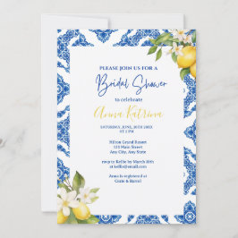 Citrus Lemon Blue Tile Inbjudningskort för möhippa