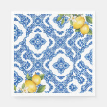 Citrus Lemon Blue Tile Möhippa Papper Napkins