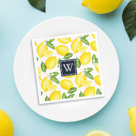 Citrus Lemon Botanical Navy Monogram Pappersservett