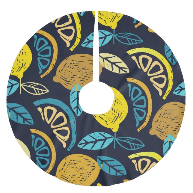 Citrus Lemon Doodle Mönster Background Julgransmatta Borstad Polyester (Framsidan)