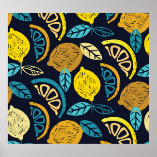 Citrus Lemon Doodle Mönster Background Poster