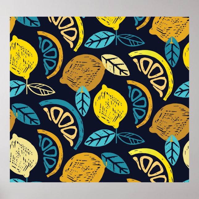 Citrus Lemon Doodle Mönster Background Poster (Framsidan)