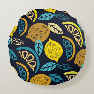 Citrus Lemon Doodle Mönster Background Rund Kudde