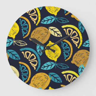 Citrus Lemon Doodle Mönster Background Stor Klocka