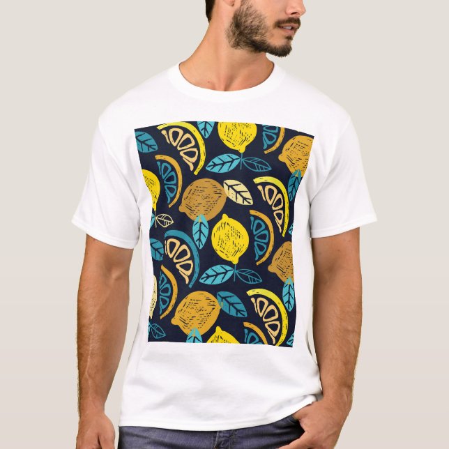 Citrus Lemon Doodle Mönster Background T Shirt (Framsida)