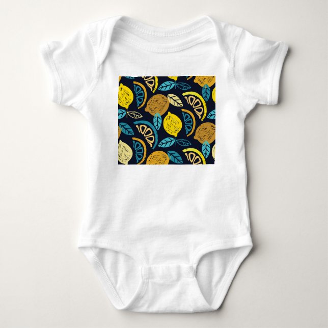 Citrus Lemon Doodle Mönster Background T Shirt (Framsida)