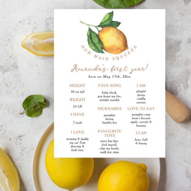 Citrus lemon First Birthday Milestone Birthday Poster (Skapare uppladdad)