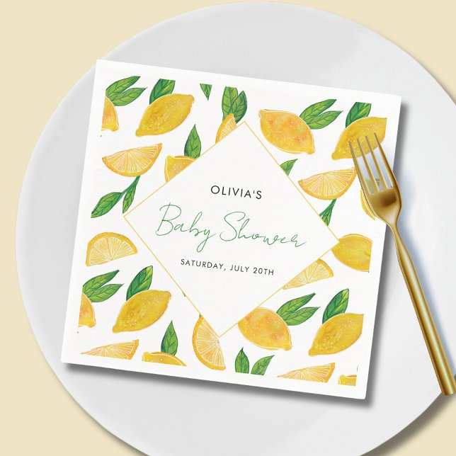 Citrus Lemon Fruit-babydusch Pappersservett (Lemon Baby Shower Party Collection Paper Napkin)