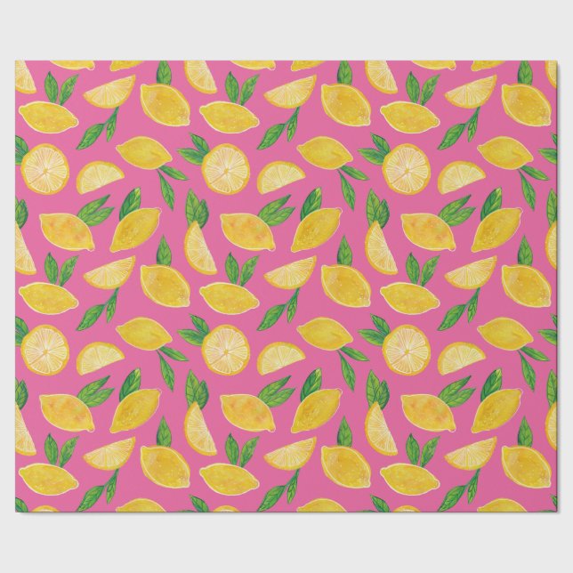 Citrus Lemon Fruit rosa mönster Presentpapper (Seam)