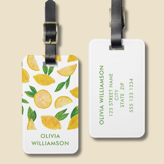Citrus lemon fruktmönster bagagebricka (Personalised lemon pattern luggage tag)