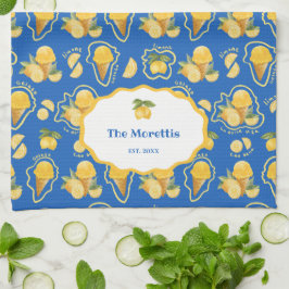 Citrus Lemon Gelato Mönster Familj Monogram Kökshandduk