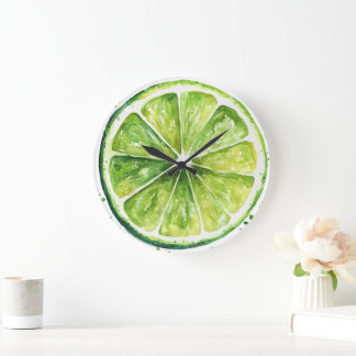 Citrus Lemon Green Fruit Slice Round Clock Stor Klocka