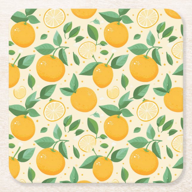 Citrus lemon gult tropical Frukt mönster Underlägg Papper Kvadrat (Framsidan)
