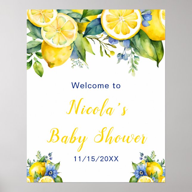 Citrus Lemon Mediterranean Baby Shower Poster (Framsidan)
