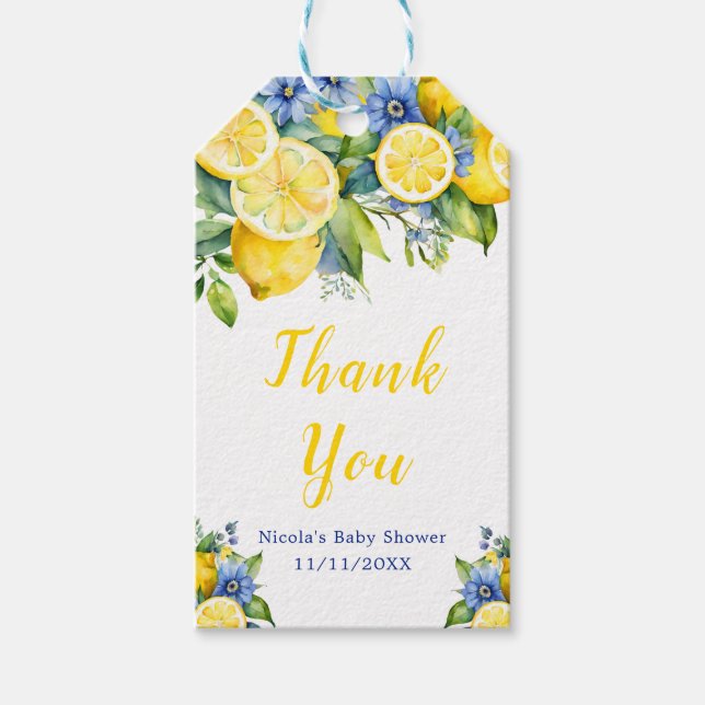 Citrus Lemon Mediterranean Baby Shower Presentetikett (Framsidan)