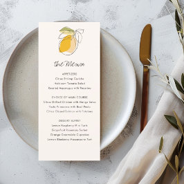 Citrus Lemon Modern Line Teckning Bröllop Menu Meny