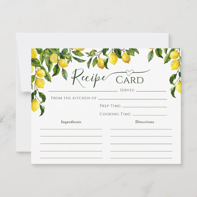 Citrus Lemon Möhippa Recept Card Inbjudningar (Framsida)