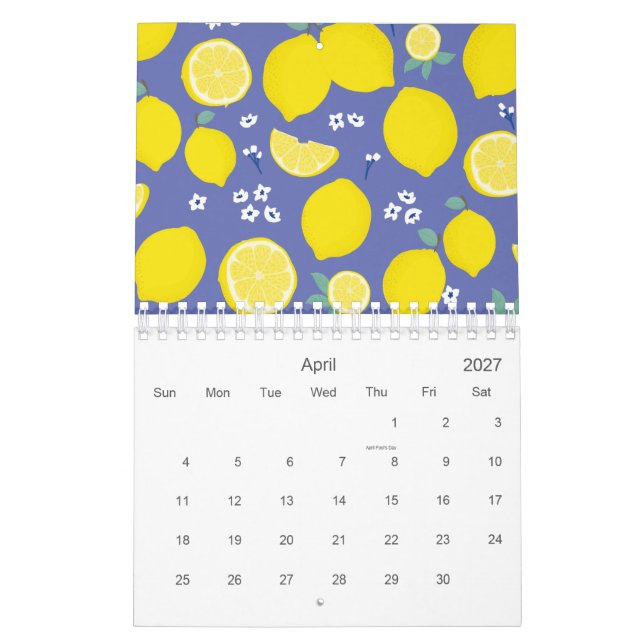 Citrus Lemon Slices Lila Mönster 2026 Kalender (Apr 2027)