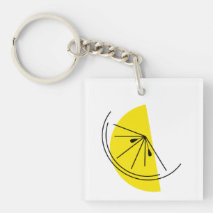 Citrus Lemon Text keychain square dubbla-sidig