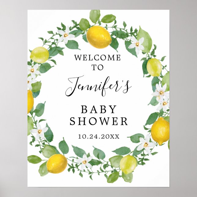 Citrus Lemon Theter Baby Shower Välkomsttecken Poster (Framsidan)