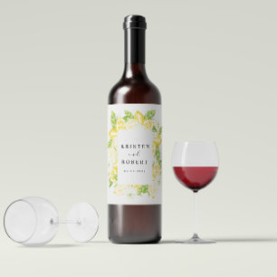 Citrus Lemon Träd Fruit Blommigt Bröllop Vin Vinflaska Etikett