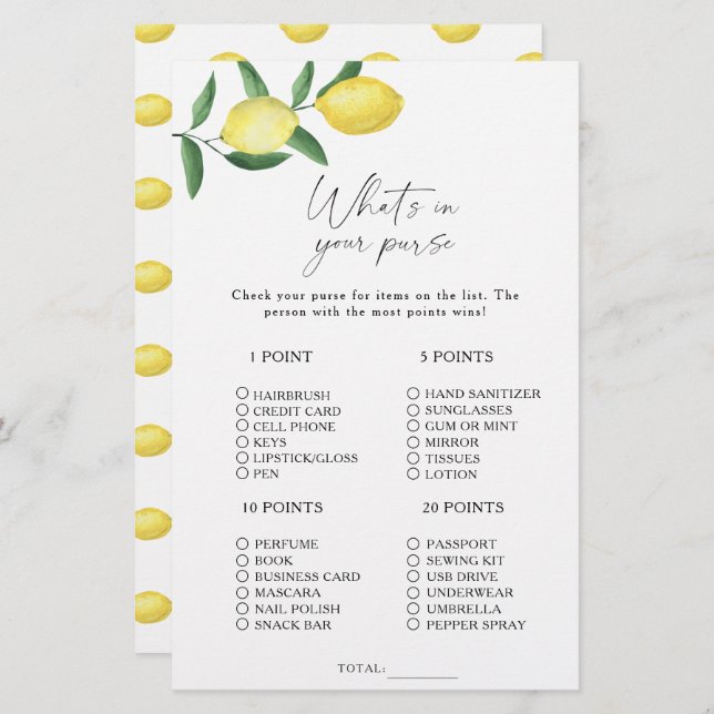 Citrus lemon - Vad är det i ditt purse-spel? (Fram/baksida)