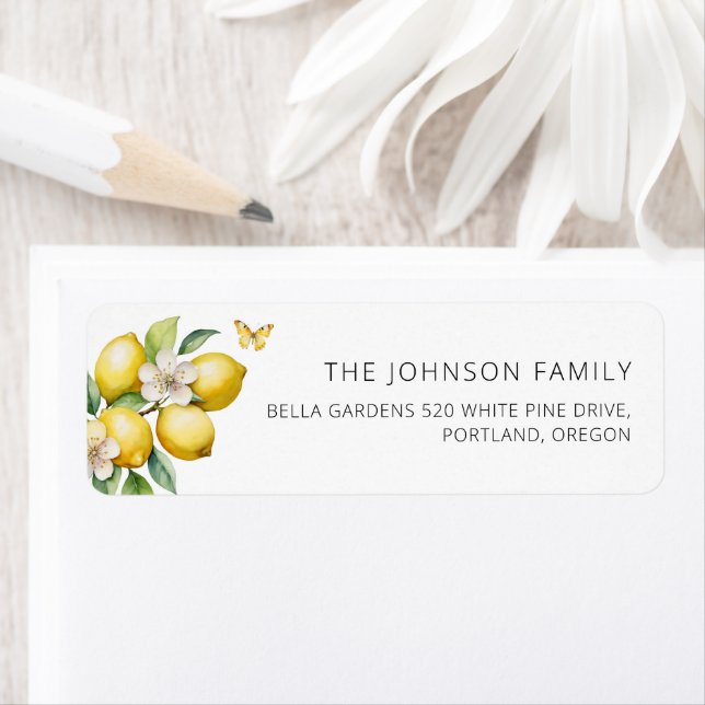 Citrus Lemon Watercolor Baby Shower Returadress Returadress Etikett (Insitu)