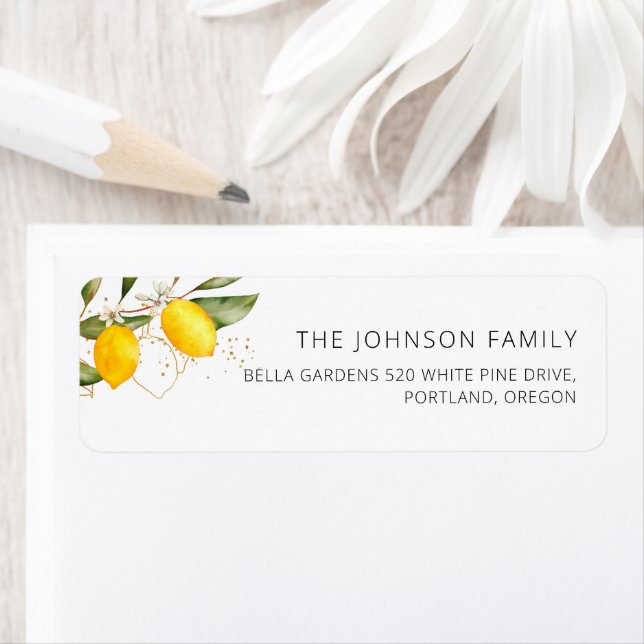 Citrus Lemon Watercolor Baby Shower Returadress Returadress Etikett (Insitu)