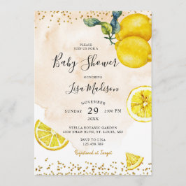 Citrus Lemon Watercolor Thmet Baby Shower Inbjudningar