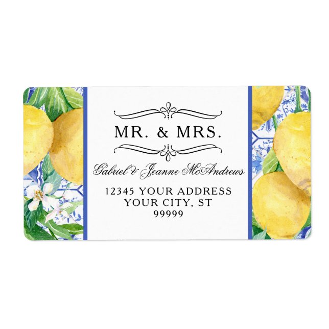 Citrus Lemons Greenery WandeBlue and White Tile Fraktsedel (Framsidan)