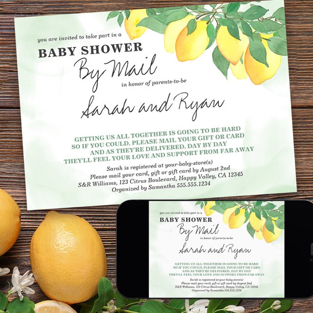 Citrus Lemons Mint Tvättar Baby Shower med post Inbjudningar (Skapare uppladdad)