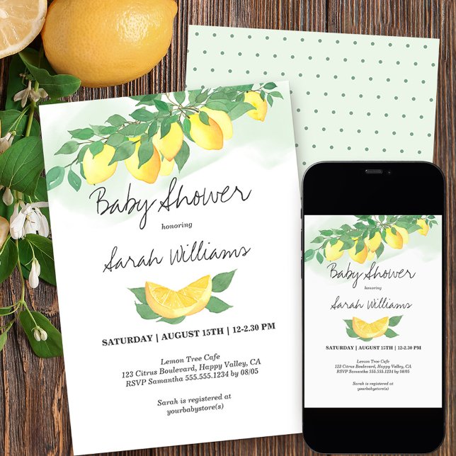 Citrus Lemons Mint Tvättar könsuppehållande babysk Inbjudningar (Skapare uppladdad)