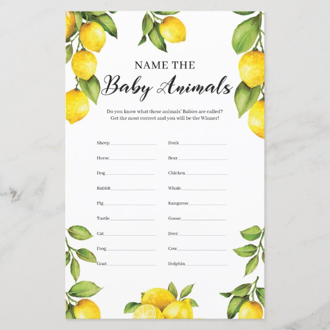 Citrus Lemons Namn Baby djur (Framsida)