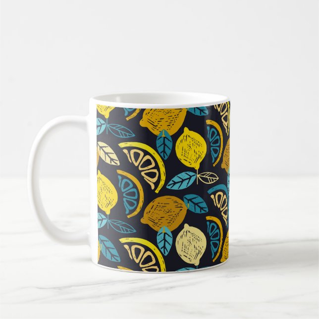 Citrus lime citron doodle hand plockade mönster ba kaffemugg (Vänster)